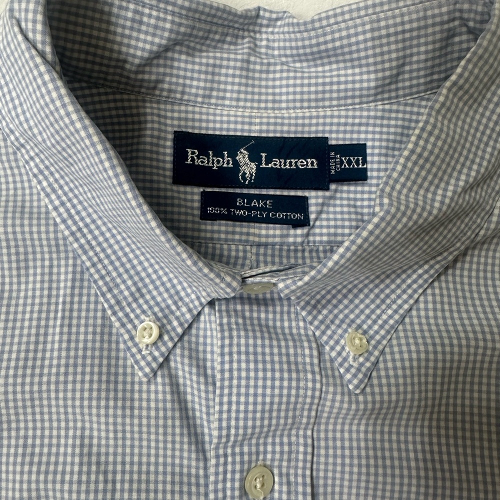 Ralph Lauren Men's Blake Blue and White Checkered Button Down Cotton Shirt XXL